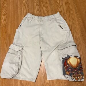 JNCO army twill khaki baggy cargo shorts skull 28